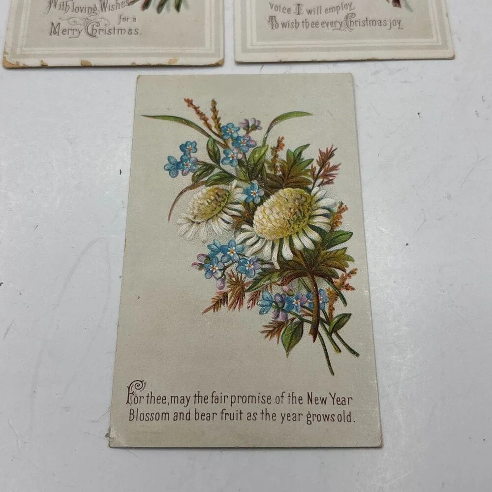 Vintage Floral Botanical Greeting Cards Lot of 3 – Christmas & New Year